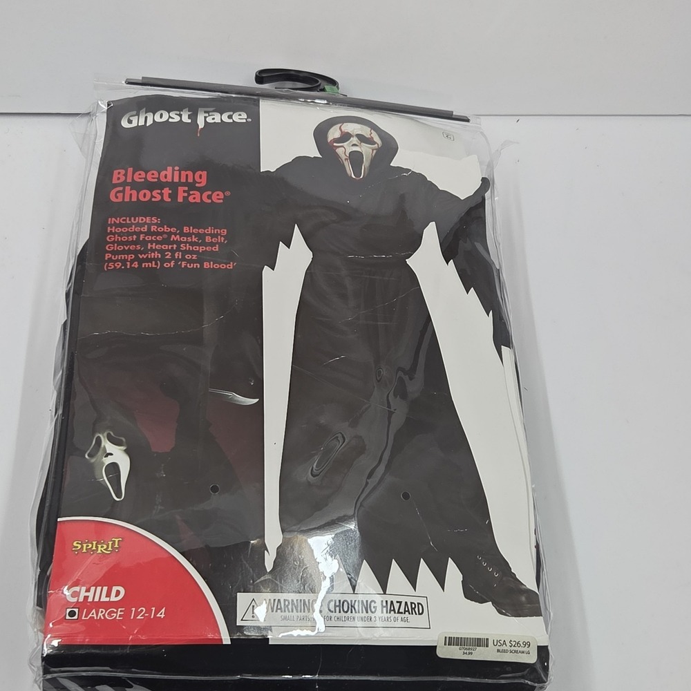VTG Scream Bleeding Ghost Face Costume Child Lrg 12-14 Halloween No Gloves Wrks